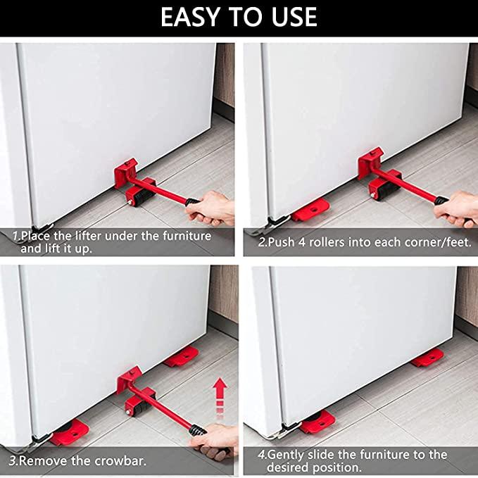 Furniture Lifter & Mover Set – with 4 Rollers & Spare Wheel (Up to 150kg Load)