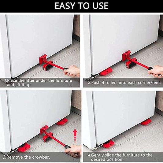 Furniture Lifter & Mover Set – with 4 Rollers & Spare Wheel (Up to 150kg Load)