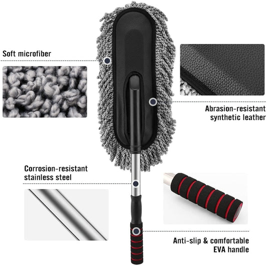 Multi-Purpose Microfiber Car Duster – Retractable 360° Mop Head